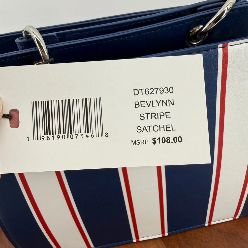 Steve Madden Bevlynn Stripe Satchel Crossbody Navy Blue Red White Star Charm NWT